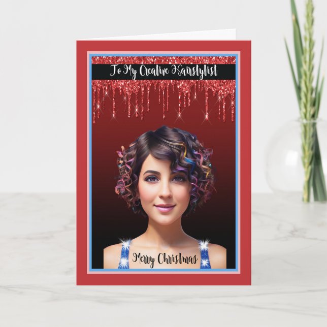 Christmas Card for Hairstylist with Pretty Woman (Front)