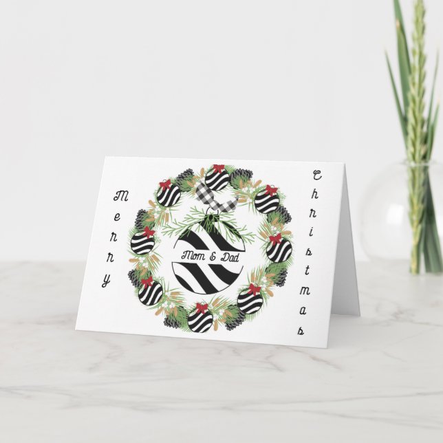 Christmas Card for Mum & Dad Wreath & Bulb (Front)