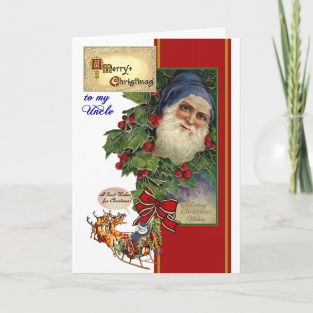 Christmas card for Uncle - Vintage Santa, Sleigh (Front)