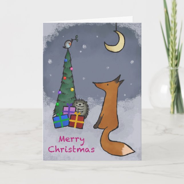 Christmas card, fox and friends, with your photo holiday card (Front)