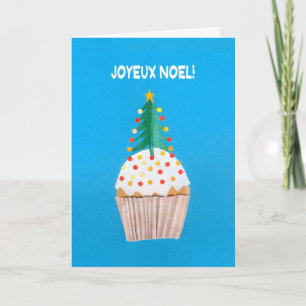 Christmas Card, French Cupcake with Christmas Tree Holiday Card