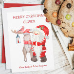 Christmas Card From Santa & Helpers Editable Kids<br><div class="desc">Christmas Card from Santa - personalised with your child's name. All of the wording is editable and currently reads "merry christmas [name] .. love Santa and his helpers". The watercolor design features santa,  a reindeer and cardinal.</div>