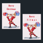 Christmas Card Funny Bodybuilder Santa with Gifts<br><div class="desc">Funny Christmas Cards Bodybuilder Fitnaes Santa Claus with Christmas Gifts Cartoon Painting Fun Collection Christmas Card Gift - Customisable - or Choose / Add Your Unique Text / Name / Colour / Size / Font - Make Your Special Christmas Gifts - Resize and move or remove and add elements /...</div>