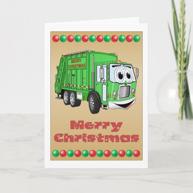 Christmas Card Garbage Truck Cartoon (Front)