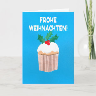 Christmas Card, German, Cupcake with Holly Holiday Card