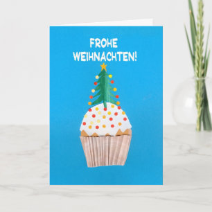 Christmas Card, German, Cupcake withChristmas Tree Holiday Card