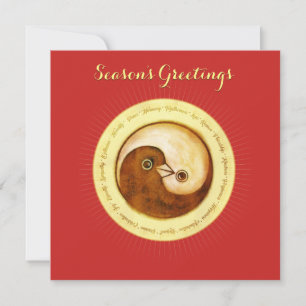 Christmas card gold YinYang doves Peace & Harmony
