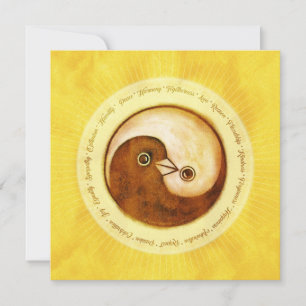 Christmas card gold YinYang doves Peace & Harmony
