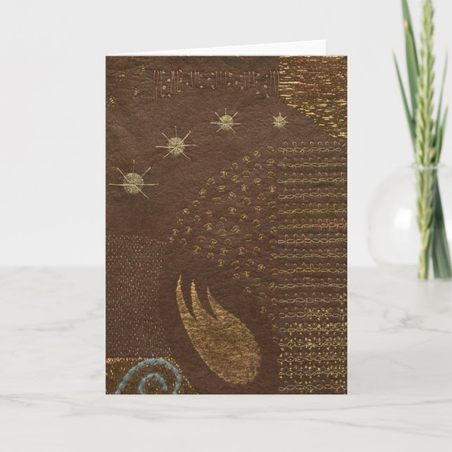 Christmas Card: "Goldwork" Original Fiber Art Holiday Card (Front)