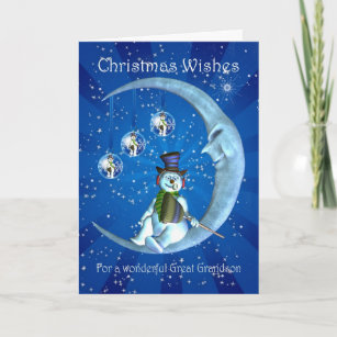 Christmas card, Great Grandson Christmas, Snowman Holiday Card