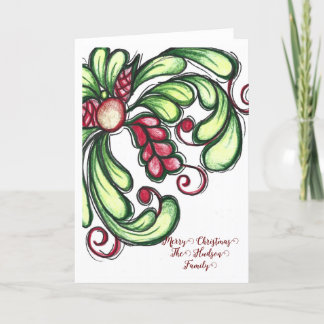 Christmas Card, Hand drawn flourish, Colour pencil Holiday Card