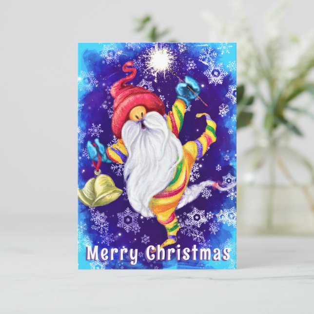Christmas Card Happy Gnome with Bells (Standing Front)