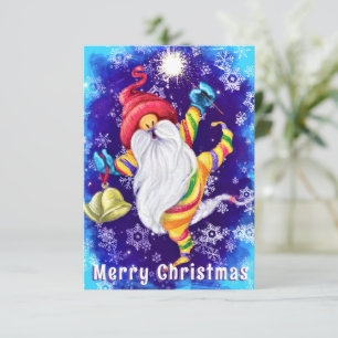 Christmas Card Happy Gnome with Bells