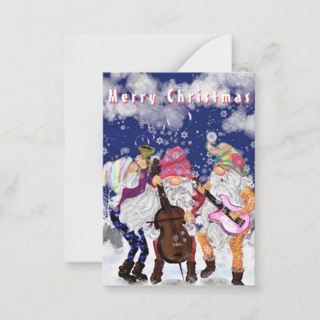 Christmas Card Happy Gnomes Music Band - Fun (Front)