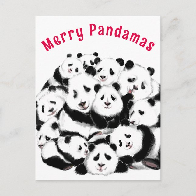 Christmas Card Happy Pandas Family - Painting (Front)