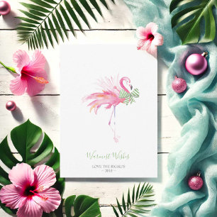 Christmas Card, Holiday Card, Pink Flamingo