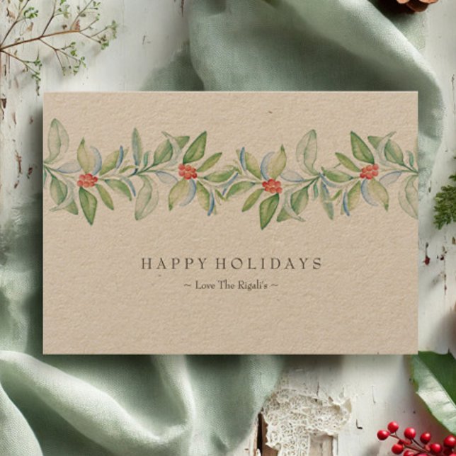 Christmas Card, Holiday Card, Rustic (Christmas cards watercolor botanical art by Victoria Grigaliunas of VG Invites)
