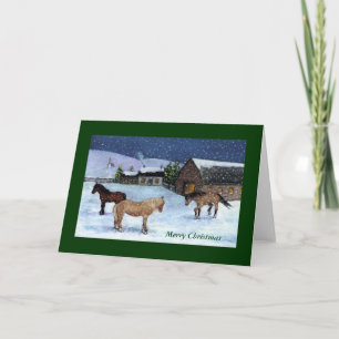 CHRISTMAS CARD: HORSES, SNOW: ART HOLIDAY CARD