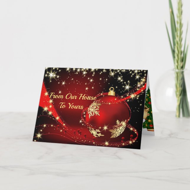 Christmas Card in Red Family Photo Your Text (Front)