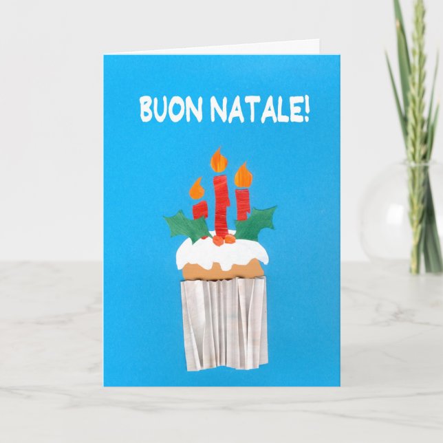 Christmas Card, Italian, Cupcake with Candles Holiday Card (Front)