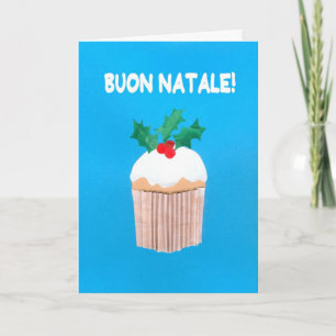 Christmas Card, Italian, Cupcake with Holly Holiday Card
