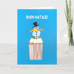 Christmas Card, Italian, Cupcake with Snowman Holiday Card