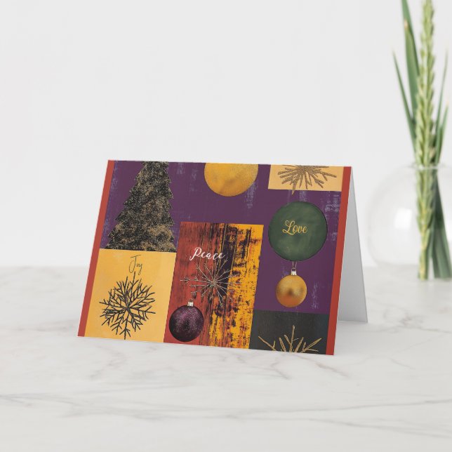 Christmas Card – Joy, Peace, and Love Patchwork (Front)