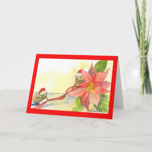 Christmas card Kiwi and Poinsettia with Ribbon