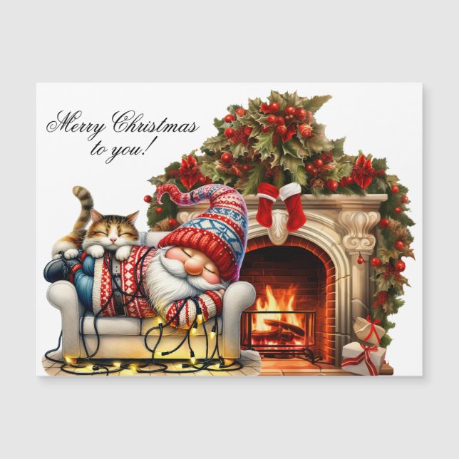 Christmas Card Magnet 4.25"x5" with Sleeping Santa (Front)