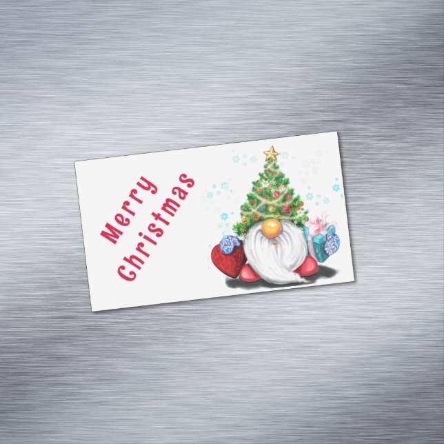 Christmas Card Magnet Gnome with Gifts (In Situ)