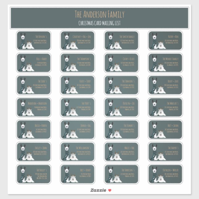 Christmas Card Mailing List Label Set Llama Sheep  (Sheet)
