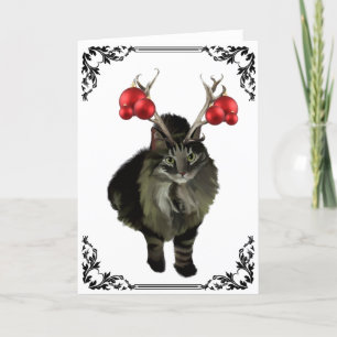 Christmas Card Maine Coon Reindeer