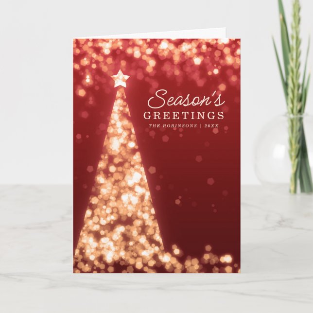 Christmas Card | Modern Xmas Tree Gold Red (Front)