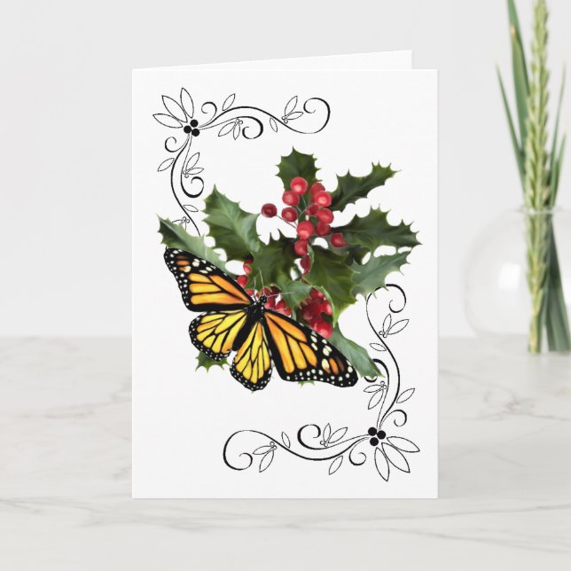 Christmas Card - Monarch & Holly (Front)