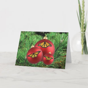 Christmas Card Monarchs on Red Ornaments