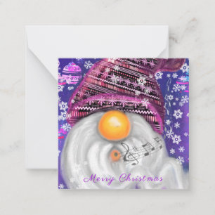 Christmas Card Musical Gnome In Purple Hat