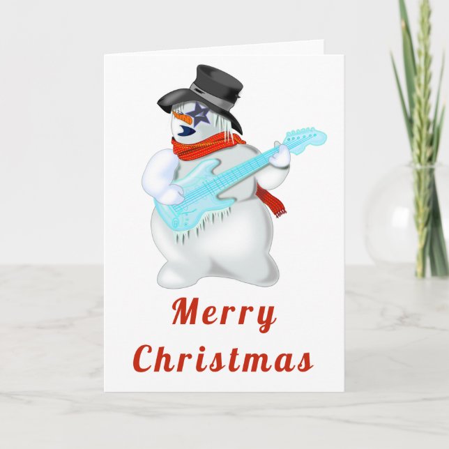 Christmas Card Musical Snowman with Guitar (Front)