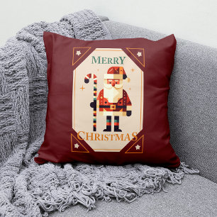 Christmas Card of Santa Claus With Candy Cane Cushion