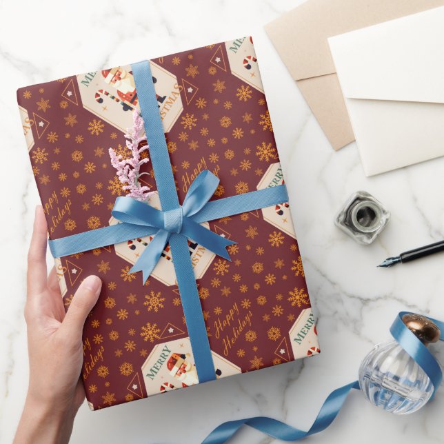 Christmas Card of Santa Claus With Candy Cane Wrapping Paper (Gifting)