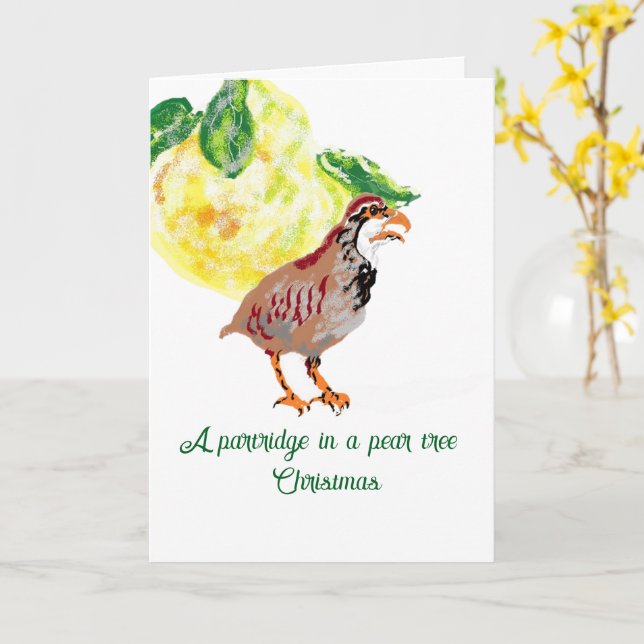 Christmas Card :  Partridge in  Pear Tree . (Yellow Flower)