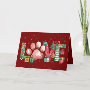 Christmas Card Pet Paw Love Design