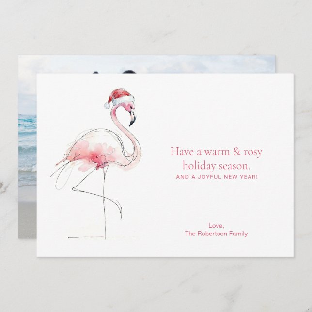 CHRISTMAS CARD Pink Flamingo Florida Holiday Card (Front/Back)