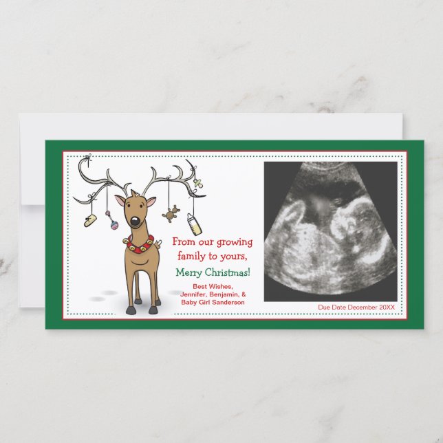 Christmas Card Pregnancy Announcement- Reindeer (Front)