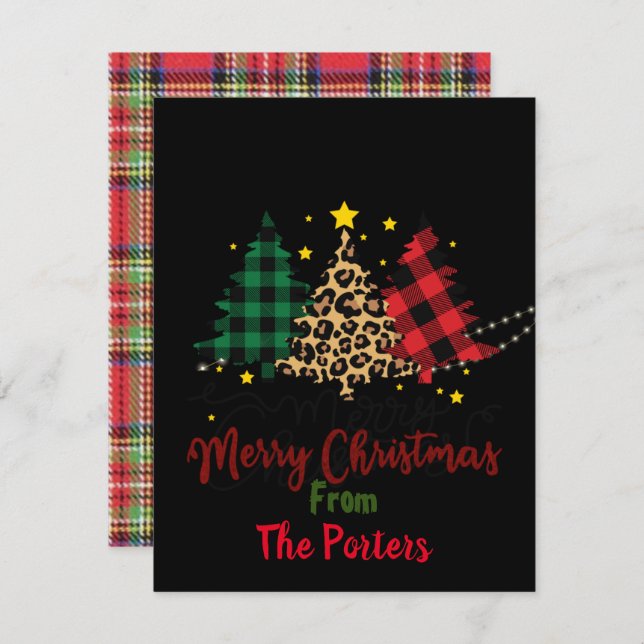 Christmas card, quirky, animal print, black red,  card (Front/Back)
