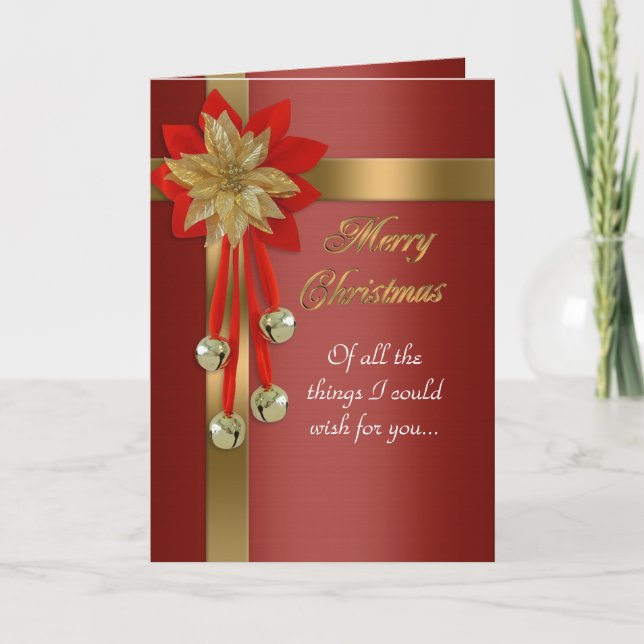 Christmas card red and gold bells (Front)