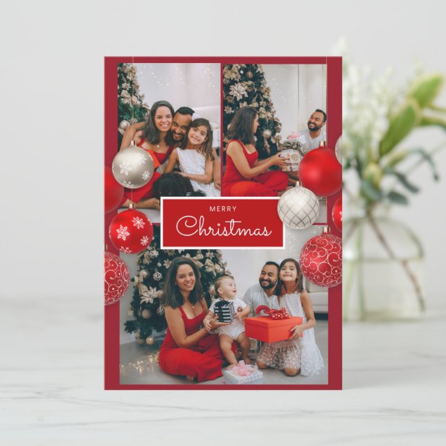 Christmas Card – Red Bow, 4 Photo, Personalized (Standing Front)