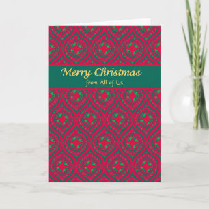 Christmas Card, Red, Green Baubles From All of Us Holiday Card