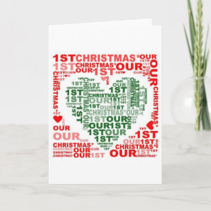 Christmas Card Red Green Our First Christmas Heart