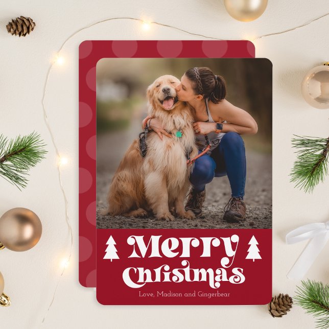 Christmas Card Retro Minimalist Photo Template  (Retro Simple Merry Christmas Photo Template Card)