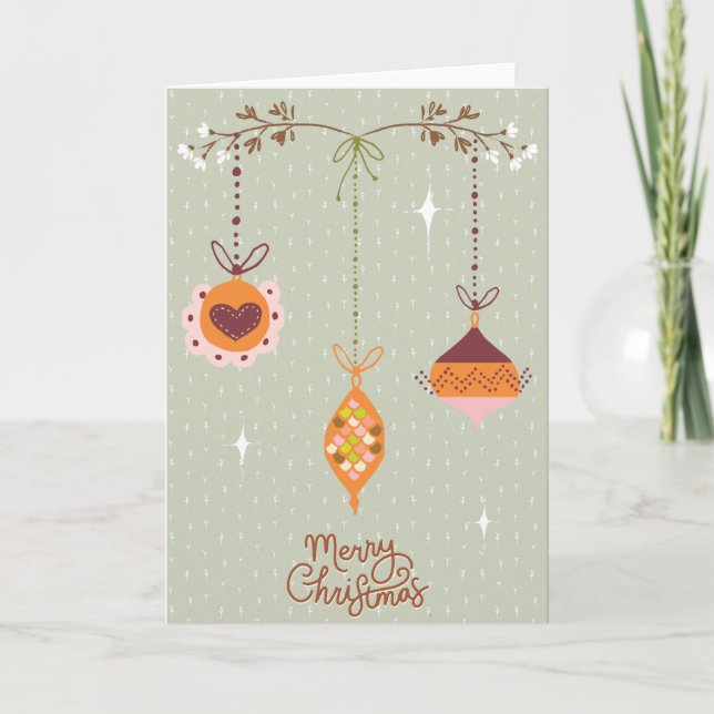 Christmas card - rustic baubles cute Boho style (Front)